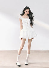 White Slim Fit Lace Sweetheart Dress